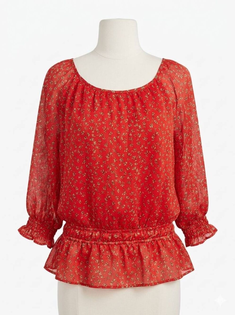 🔹️Lush Red Floral & Metallic Gold Print Top Small
